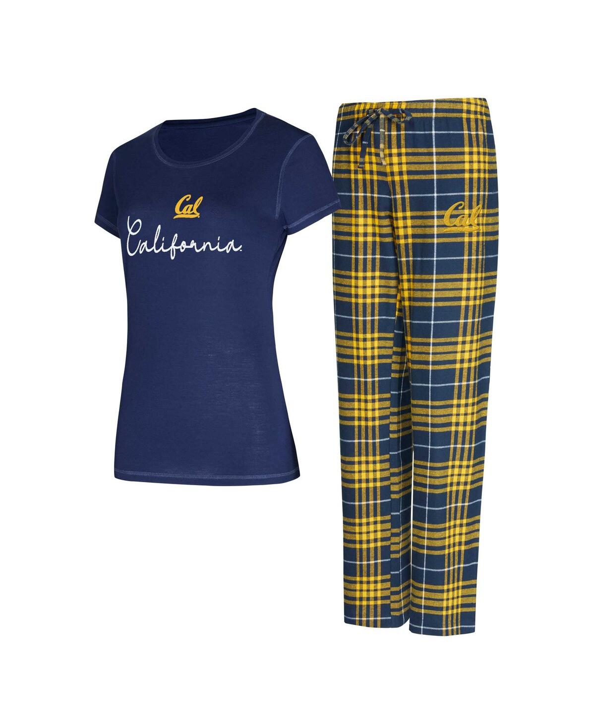 Concepts Sport Women's 2-piece Navy Cal Bears Vector Top And Flannel Pants Sleep Set In Multi