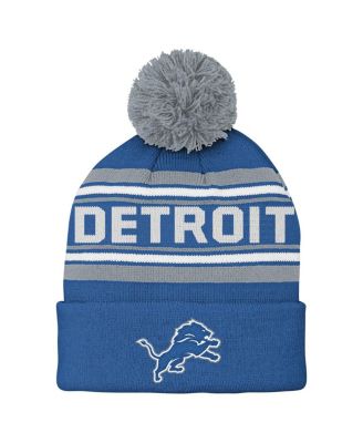 Outerstuff - Big Boys and Girls Blue Detroit Lions Jacquard Cuffed Knit with Pom Hat