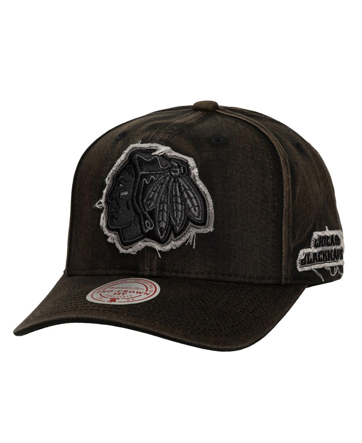Mitchell & Ness Men's Black Chicago Blackhawks Downtown Snow Wash Pro-crown Adjustable Hat In Green
