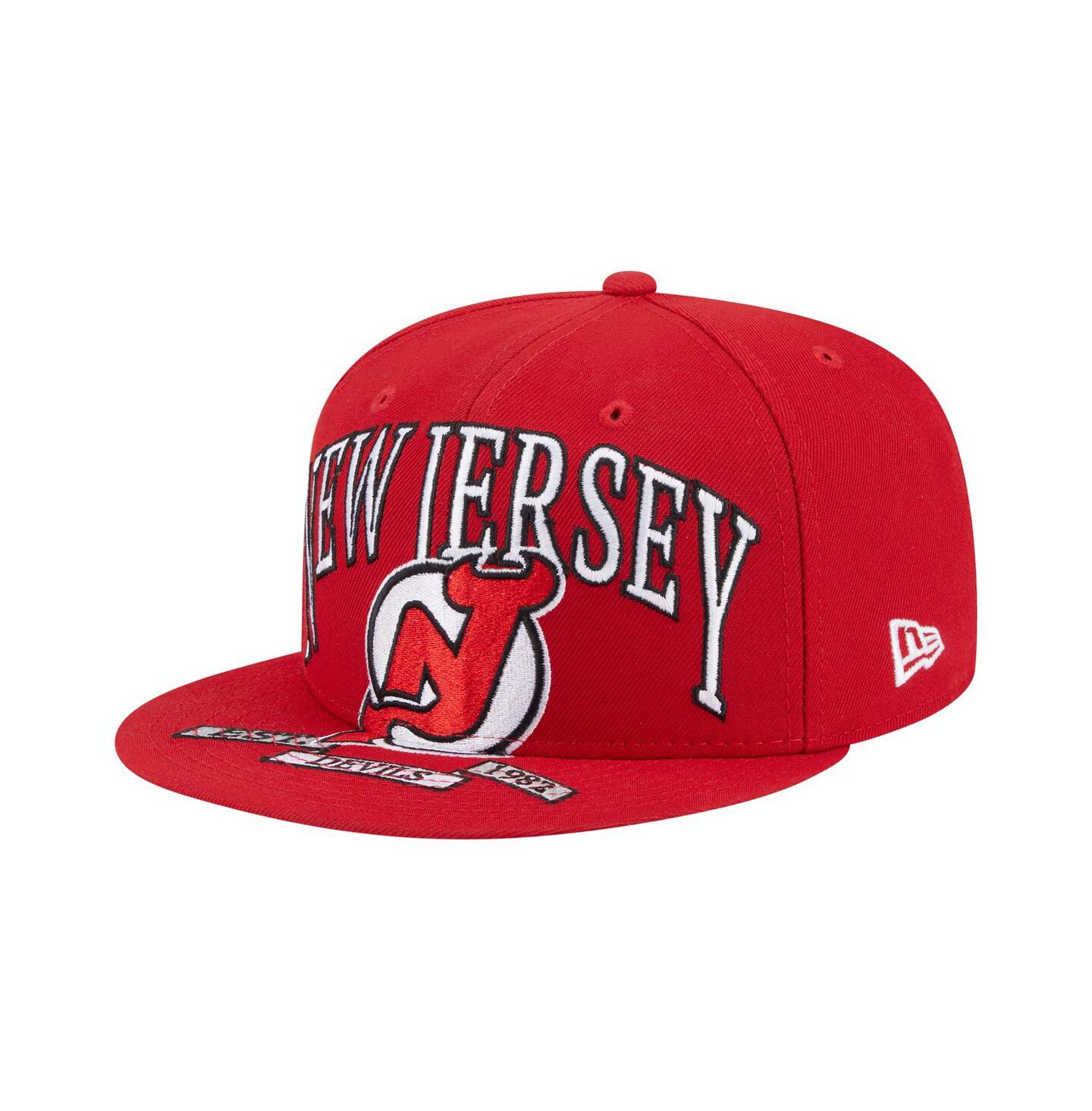 Мужские головные уборы New Era Red New Jersey Devils Oversized Vintage Arch 59Fifty Fitted Hat — фото 1