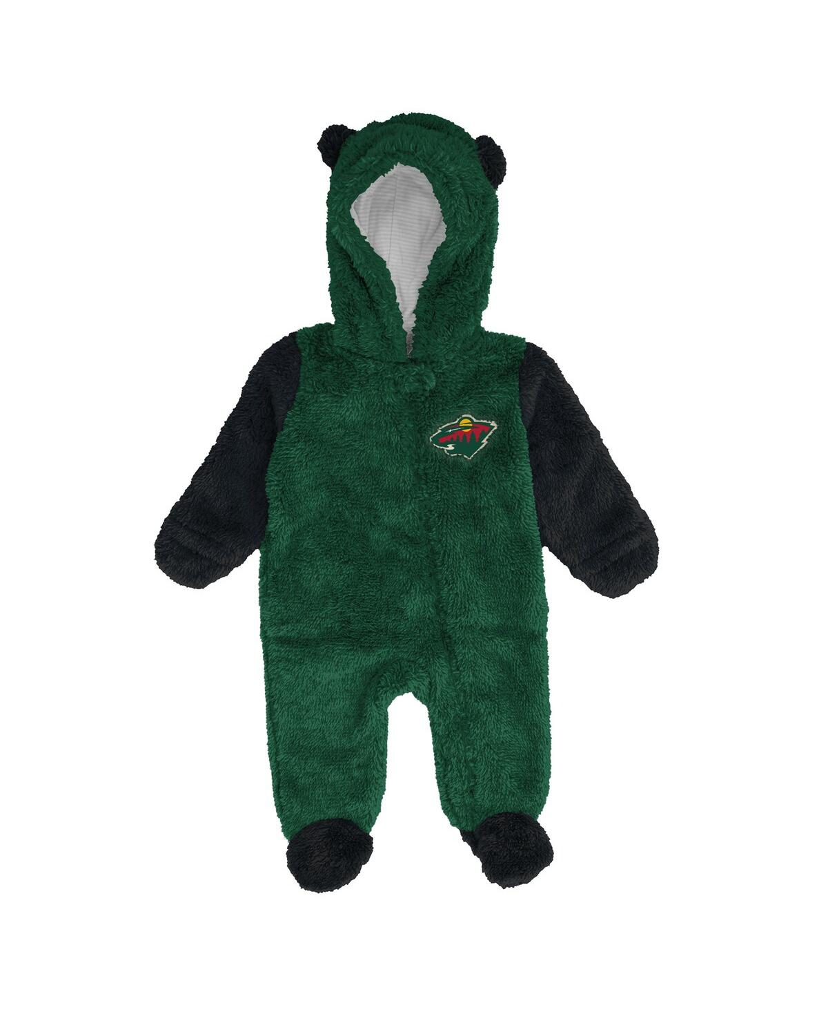 Outerstuff Newborn Green Minnesota Wild Stay Napping Fleece Bunting Full-zip Hooded Sleeper In Green