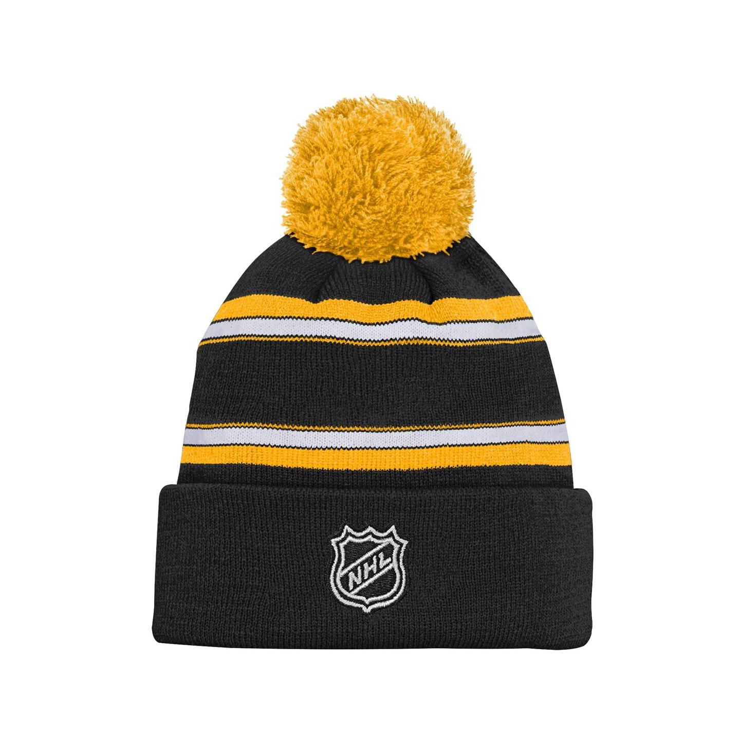 Outerstuff Big Boys and Girls Black Boston Bruins Jacquard Cuffed Knit with Pom Hat — фото 2