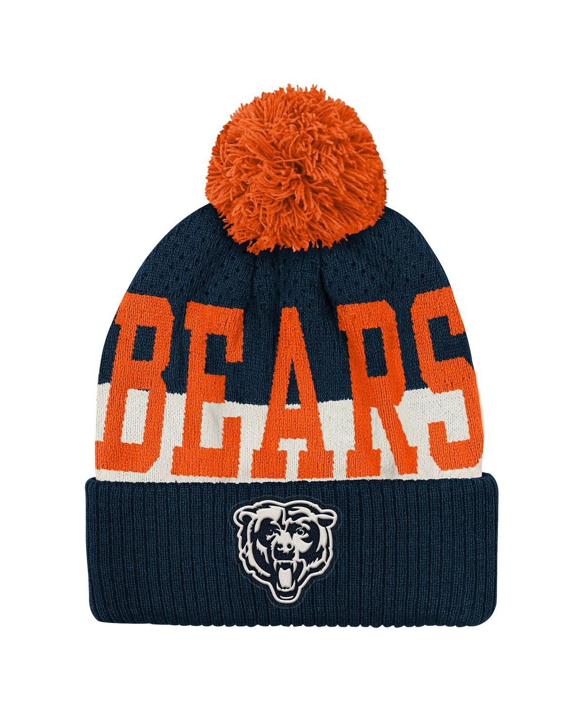 Outerstuff Big Boys and Girls Navy Chicago Bears Modern Fan Cuffed Knit with Pom Hat