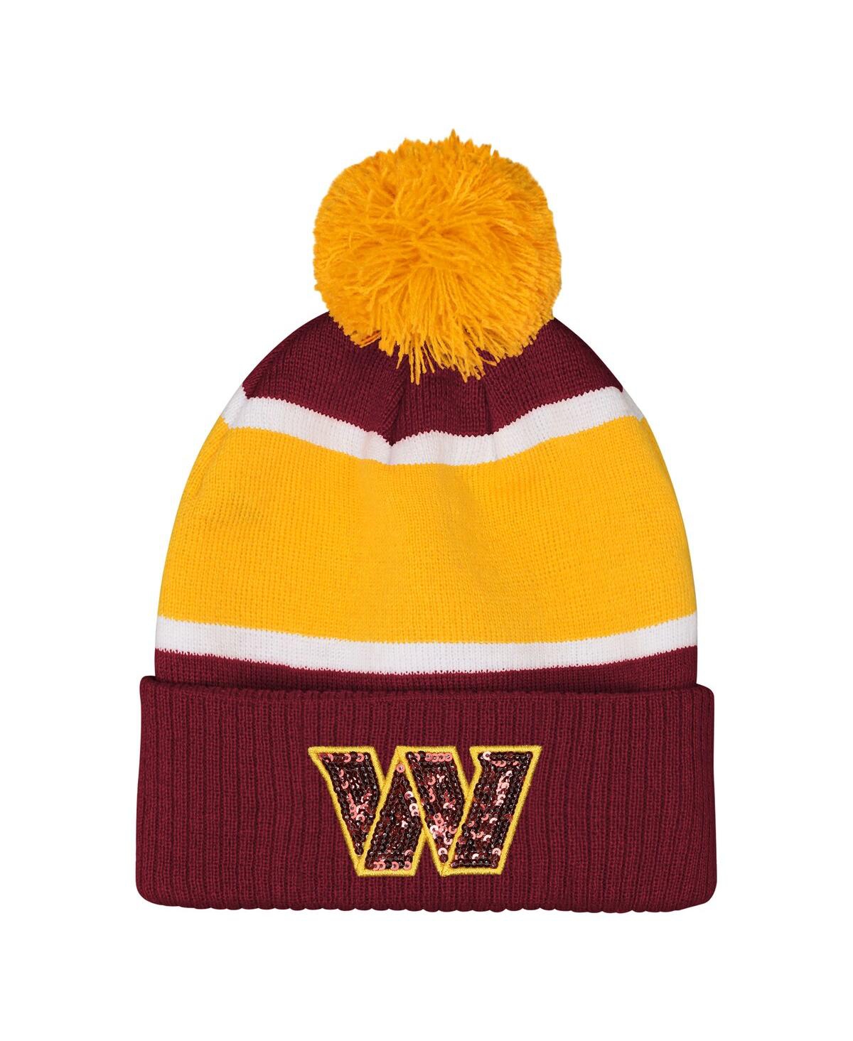 Outerstuff Girls Burgundy Washington Commanders Let's Play Cuffed Knit with Pom Hat