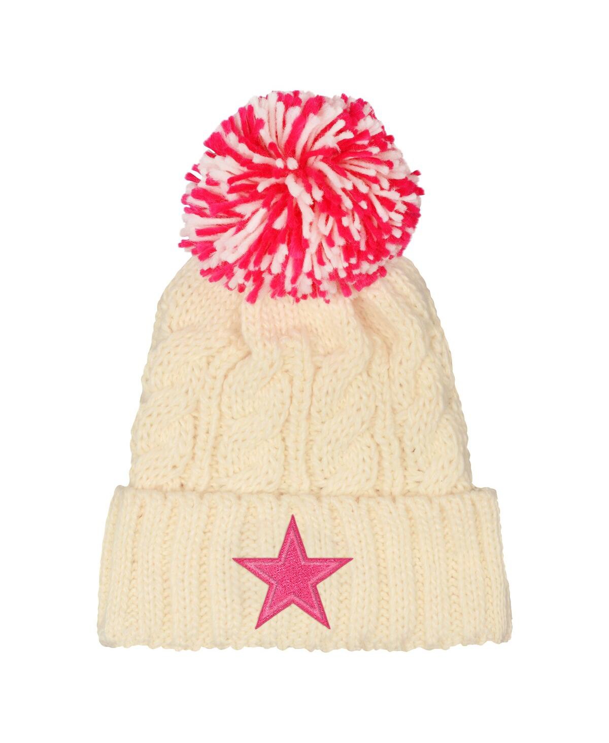 Outerstuff Big Girls White Dallas Cowboys Cable Cuffed Knit with Pom Hat