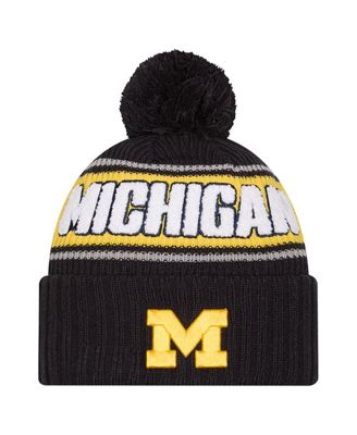 New Era - Men's Black Michigan Wolverines Bold Cuffed Knit with Pom Hat