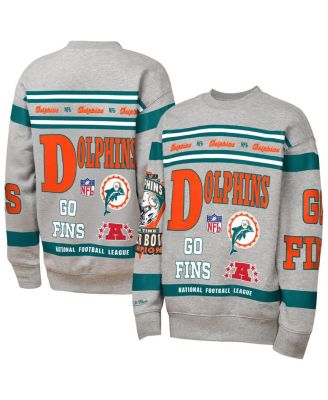 Mitchell & Ness - Big Boys and Girls Gray Miami Dolphins Throwback All-Over Print Fleece Sweatshirt