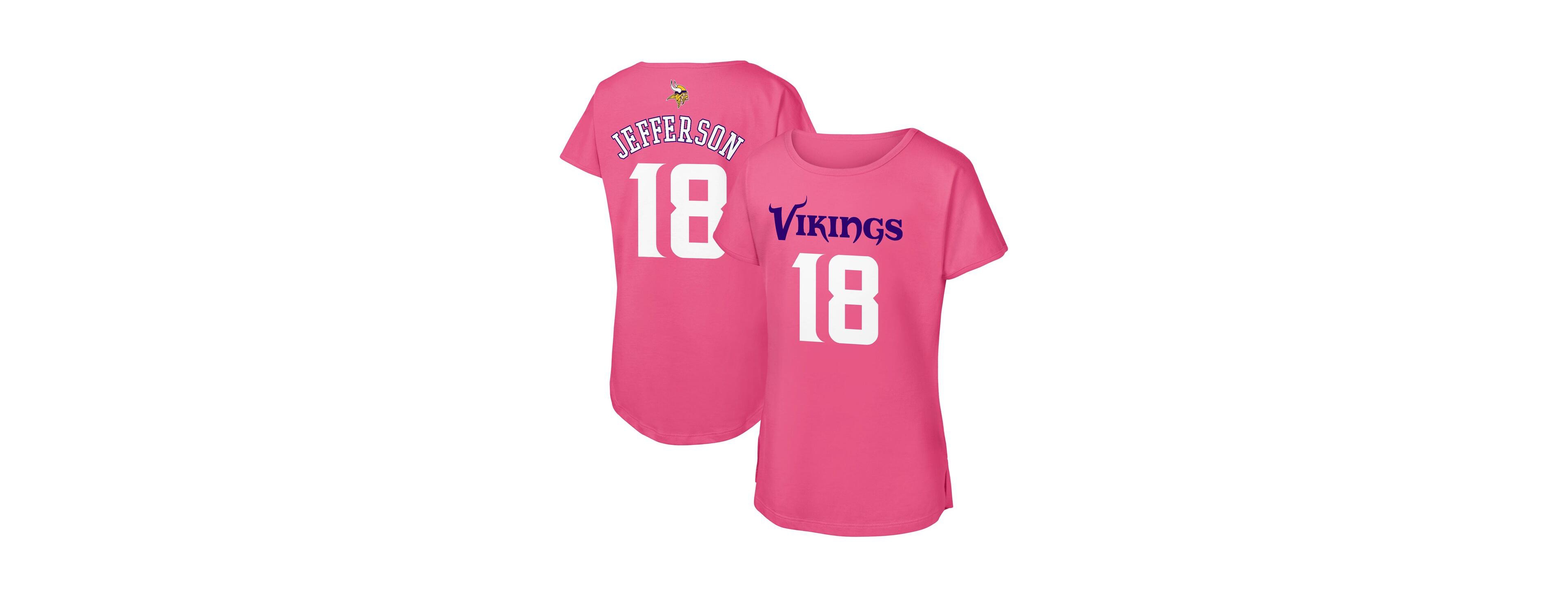 Outerstuff Big Girls Justin Jefferson Pink Minnesota Vikings Player Name Number T-Shirt