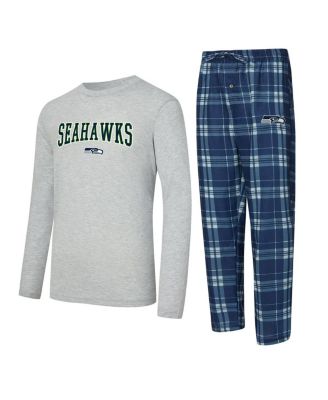 Concepts Sport - Men's 2-Piece College Navy/Gray Seattle Seahawks Regulate Long Sleeve T-Shirt and Plaid Pant Set