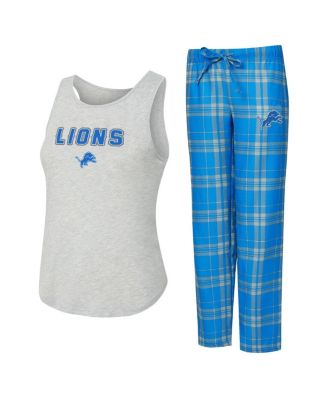 Concepts Sport - Women's 2-Piece Heather Gray/Blue Detroit Lions Regulate Plaid Tank Top and Pants Sleep Set