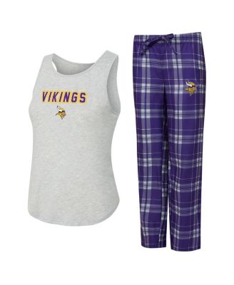 Concepts Sport - Women's 2-Piece Heather Gray/Purple Minnesota Vikings Regulate Plaid Tank Top and Pants Sleep Set