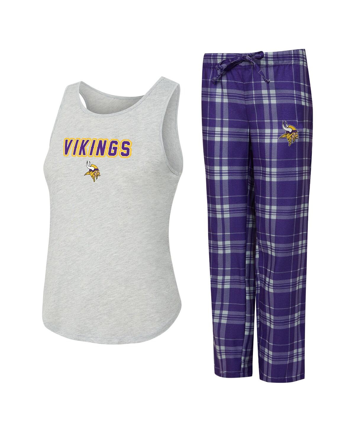 Concepts Sport Women's 2-piece Heather Gray/purple Minnesota Vikings Regulate Plaid Tank Top And Pants Sleep Set In Gray