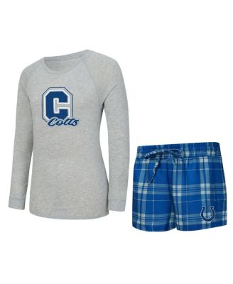 Concepts Sport - Women's 2-Piece Heather Gray/Royal Indianapolis Colts Regulate Plaid Long-Sleeve T-Shirt Shorts Sleep Set