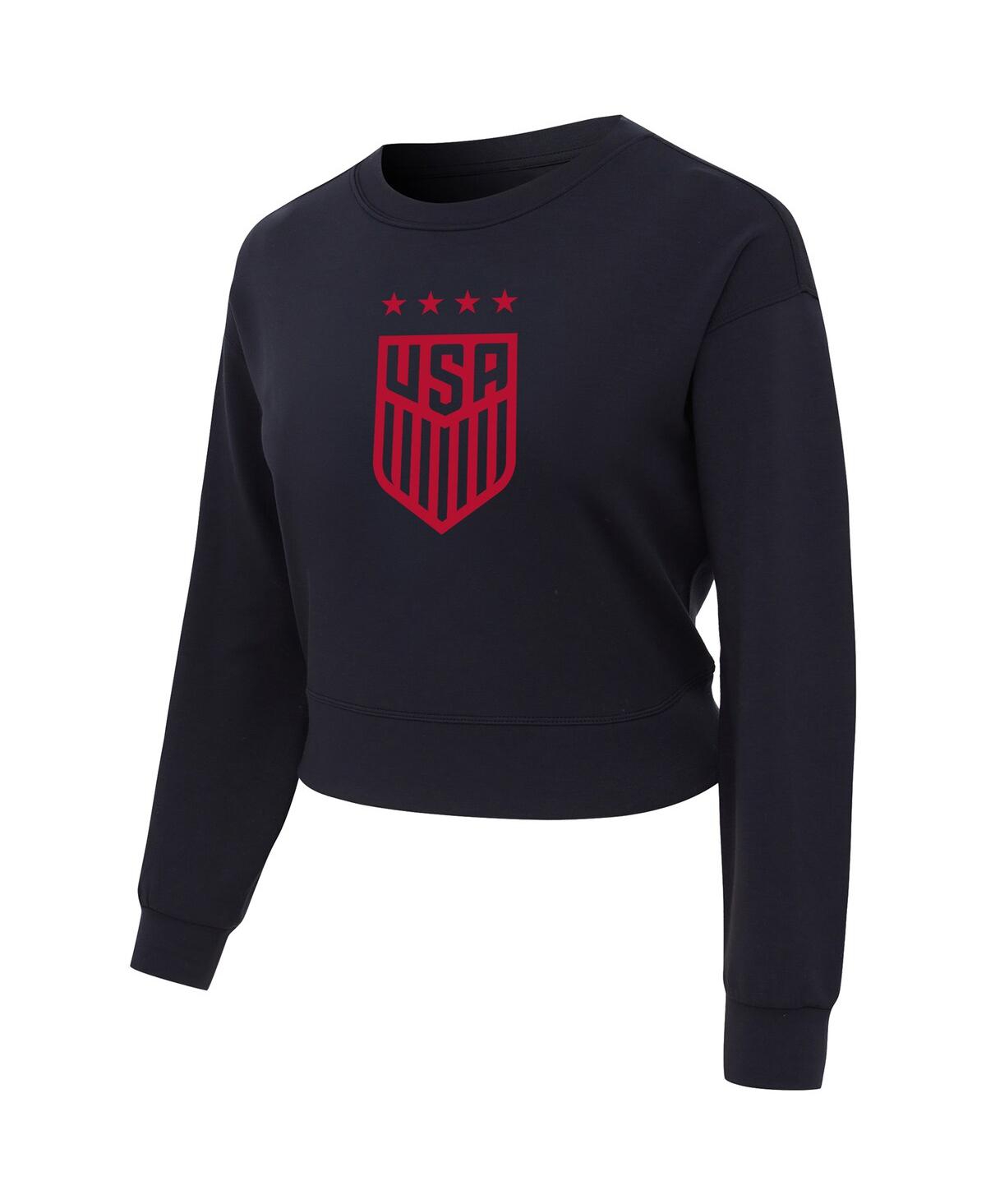 Concepts Sport Women's Black Uswnt Tri-blend Darby Knit Long Sleeve Crop Top In Multi
