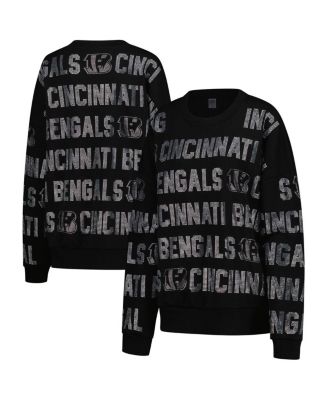 Gameday Couture - Women's Black Cincinnati Bengals Oversized Hype Era Rhinestone Text Sweatshirt