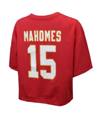 Women's Patrick Mahomes Red Kansas City Chiefs Swarovski Crystals Boxy Cropped Name Number T-Shirt