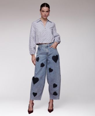 Women's Heart Print Barrel Jeans
