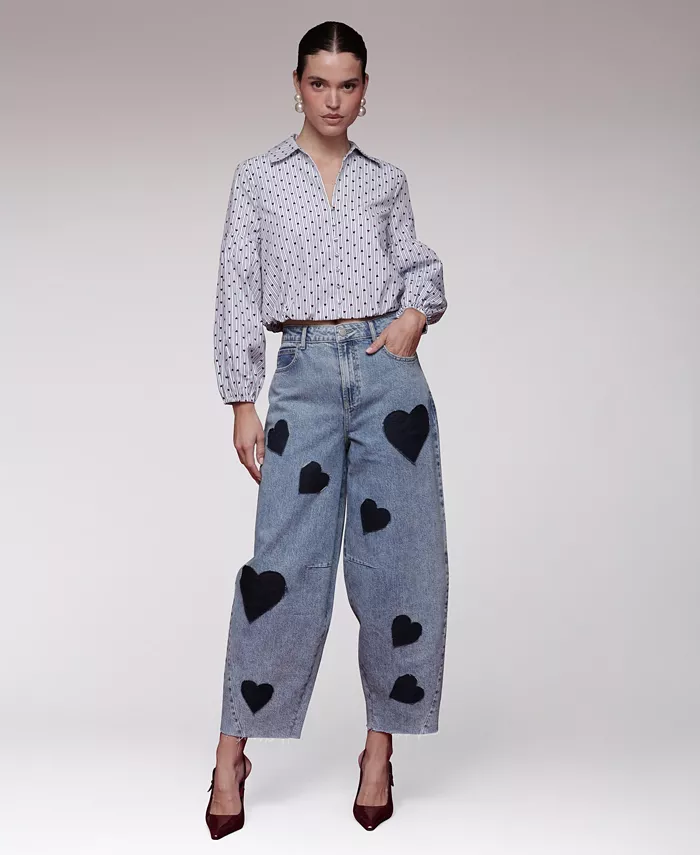 Women's Heart Print Barrel Jeans - thumbnail 6