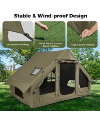 4-6 People Inflatable Tent with 4 Mesh Screen Windows 2 Doors Skylight Carrying Bag