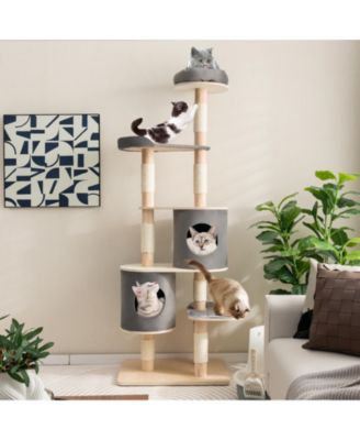 6-Tier Wooden Cat Tree with 2 Removeable Condos Platforms and Perch