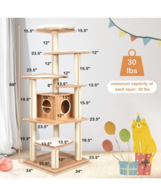 7-Layer Wooden Cat Tree Tall Cat Tower with Sisal Posts and Condo