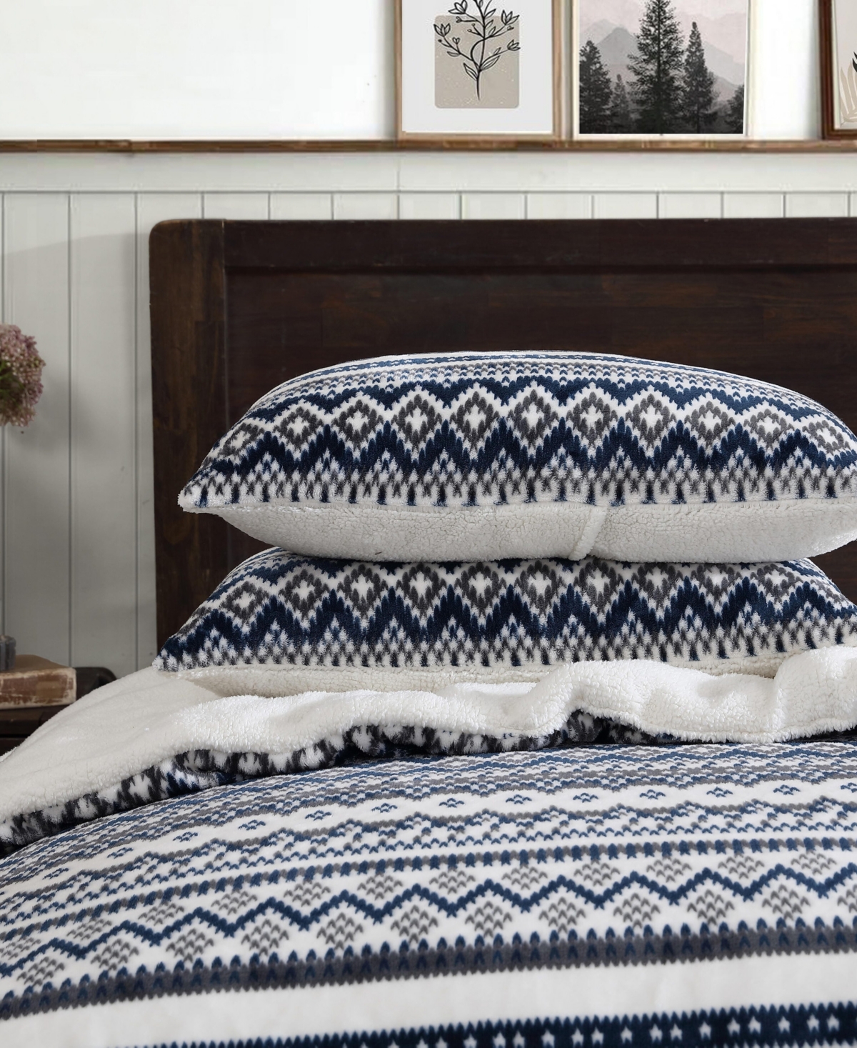 Eddie Bauer Mountain Embroidery Plaid Cotton Comforter Set In Blue