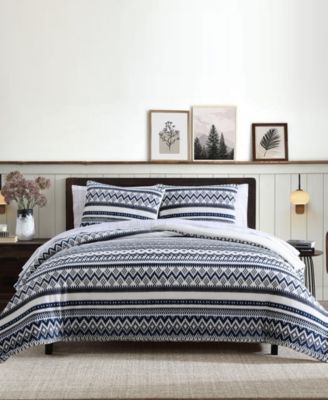 Eddie Bauer Mountain Embroidery Plaid Cotton Comforter Set In Blue