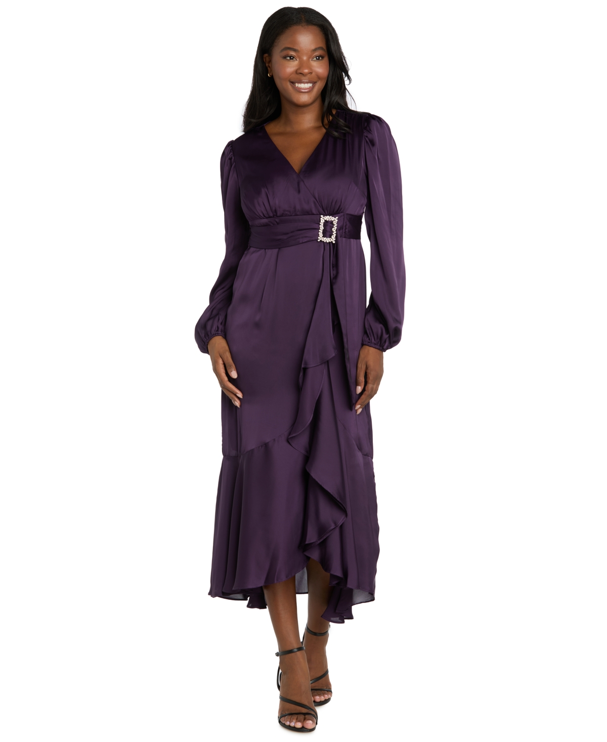 R & M Richards Women's Long-Sleeve Faux Wrap Dress