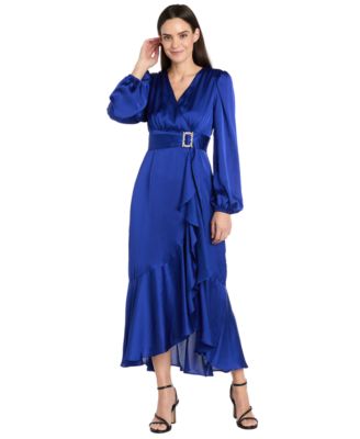 R & M Richards - Women's Long-Sleeve Faux Wrap Dress