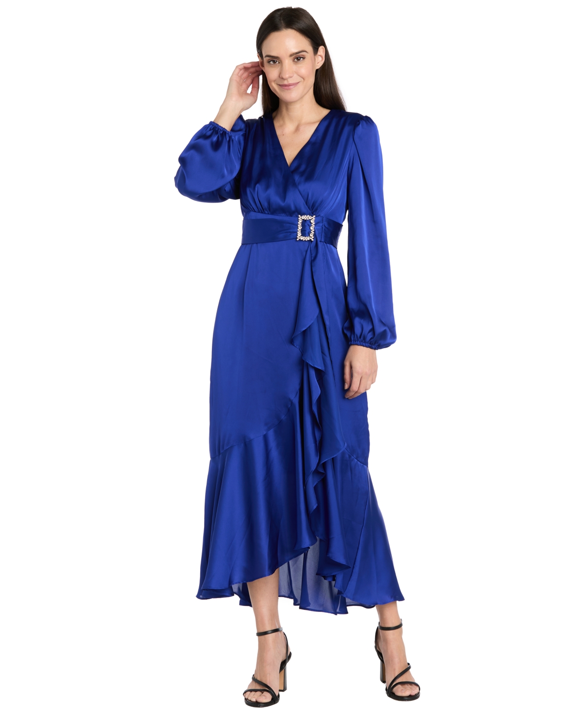 R & M Richards Women's Long-sleeve Faux Wrap Dress In Blue