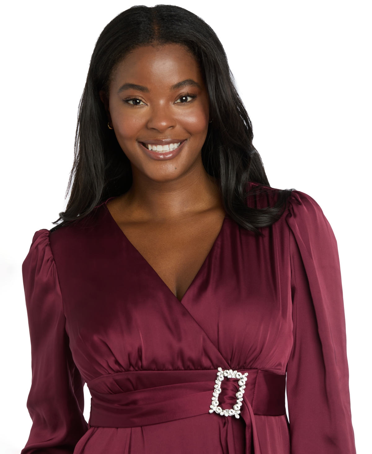 R & M Richards Women's Long-sleeve Faux Wrap Dress In Burgundy