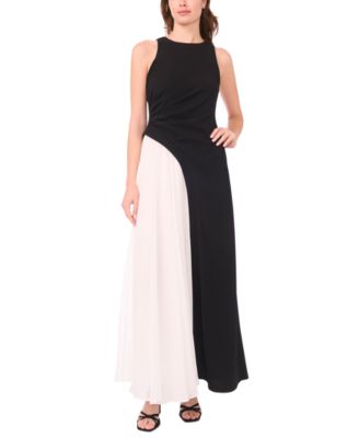 Women's Pleated Crew Neck Ball Gown