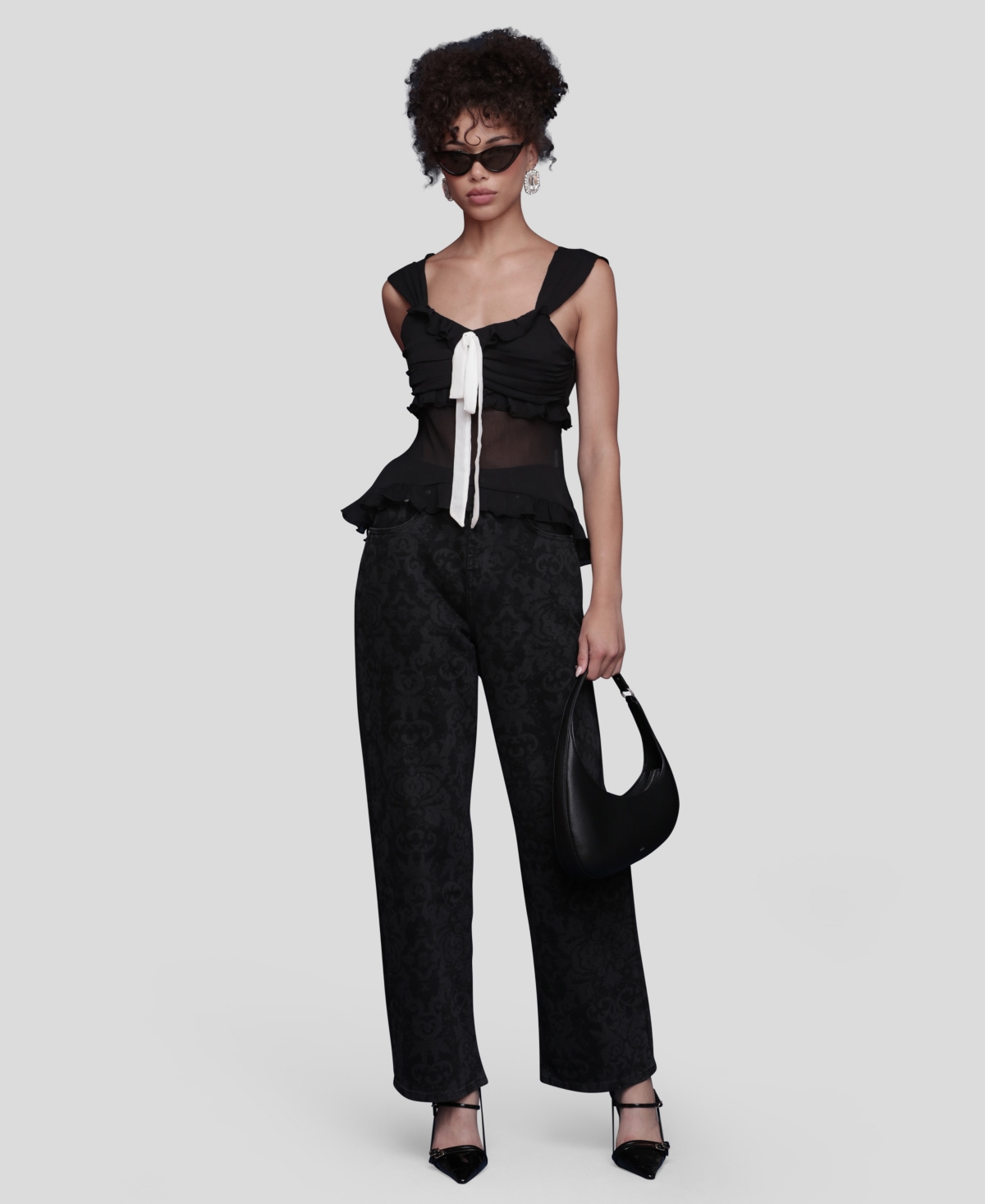 Avec Les Filles Women's Bow Detail Ruffle Top In Black