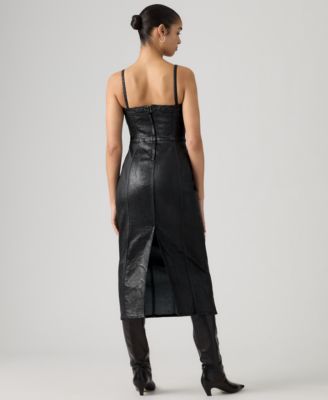 Premium Women's Coated Seamed Bustier Denim Midi Dress