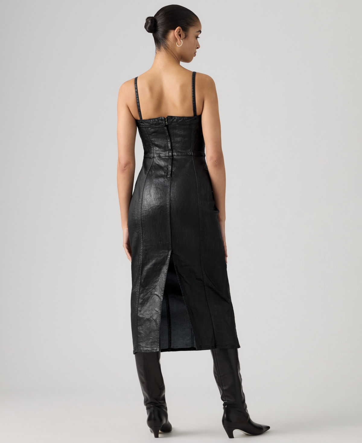 Levi's Premium Women's Coated Seamed Bustier Denim Midi Dress In Brown