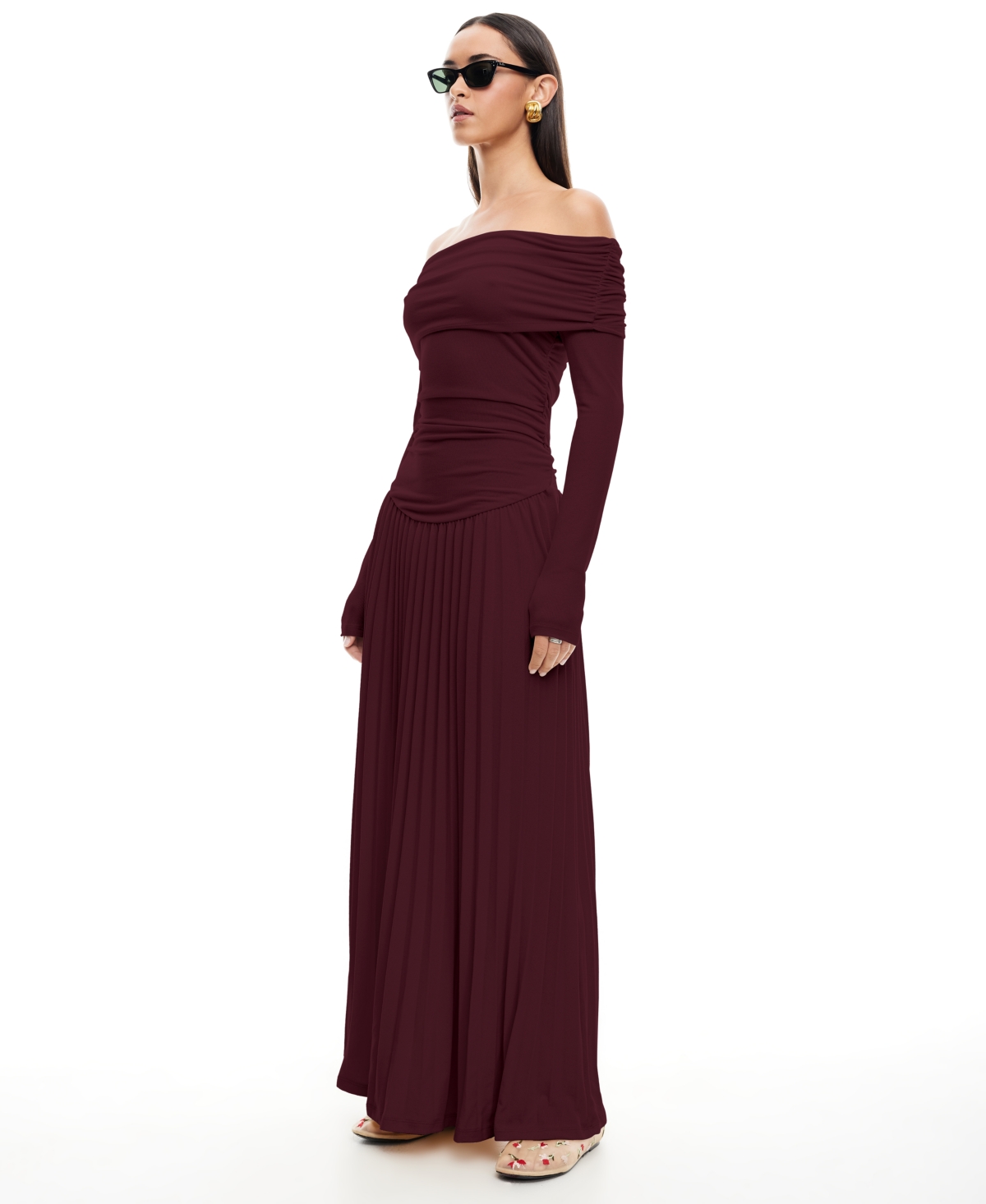 Lioness Women's Long-sleeve Field Of Dreams Maxi Dress In Burgundy