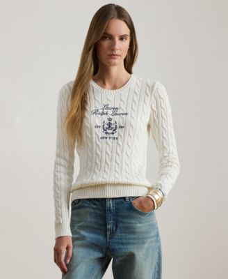 Petite Embroidered-Crest Crew Neck Sweater