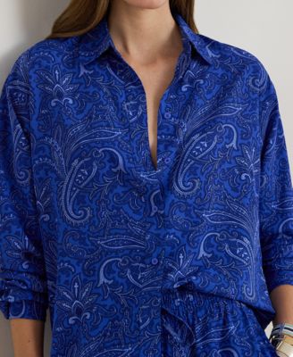Petite Long-Sleeve Paisley Crepe Shirt
