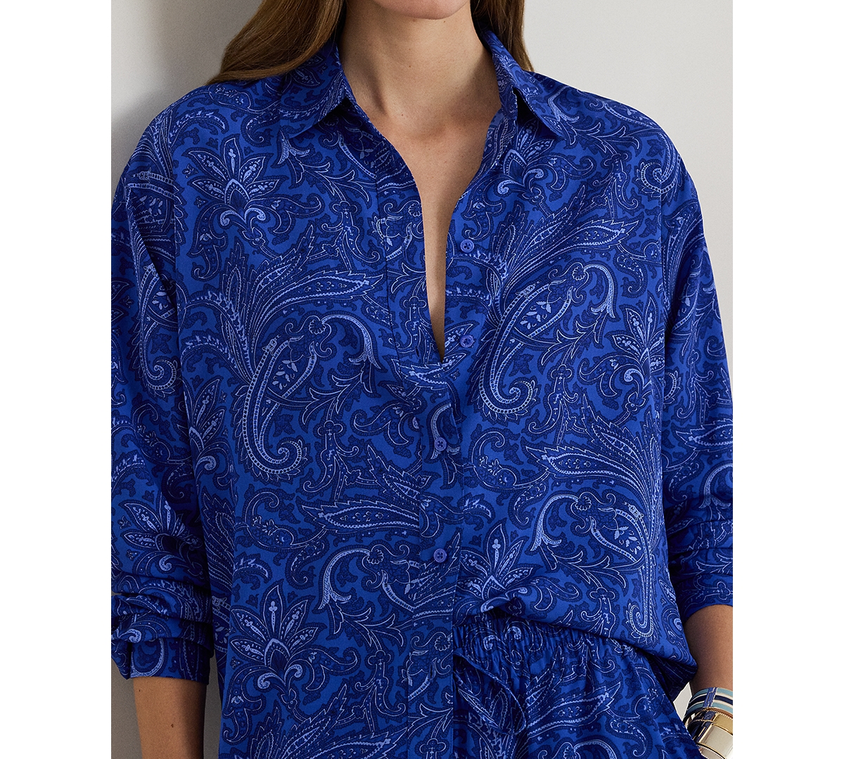 Lauren Ralph Petite Long-Sleeve Paisley Crepe Shirt