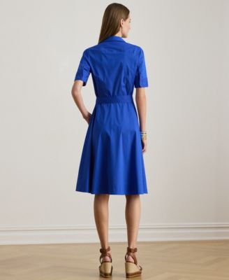 Women's Petite Belted Point Collar Shirt Dress