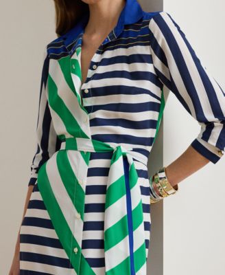Petite Striped Point Collar Shirt Dress
