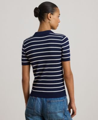 Petite Striped Short-Sleeve Polo Sweater
