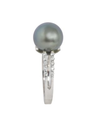 Tahitian Cultivated Pearl (10mm) and Diamond (1/4 ct. t.w.) Ring in 14k White Gold