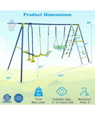 550 LBS 6-in-1 Patio Kids Swing Set with Climbing Net and Ladder