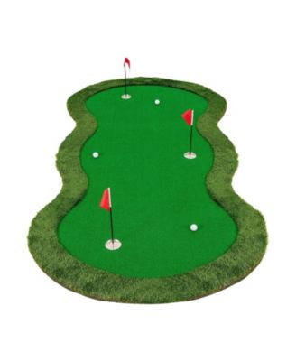 5 x 10 Feet Golf Practice Putting Green Mat with 3 Holes and Golf Balls for Home Office Backyard