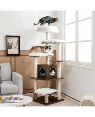 7-Layer Wooden Cat Tree Tall Cat Tower with Sisal Posts and Condo