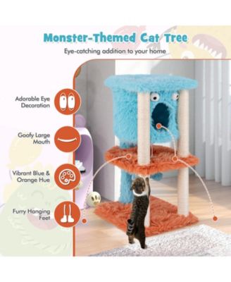 Cute Monster-Themed Cat Tower with Private Condo and Soft Long Plush