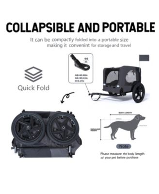 Outdoor Heavy Duty Collapsible Pet Bike Trailer with 16 Inch All-Terrain Wheels Dog and Cargo Carrier Cart for Bicycles