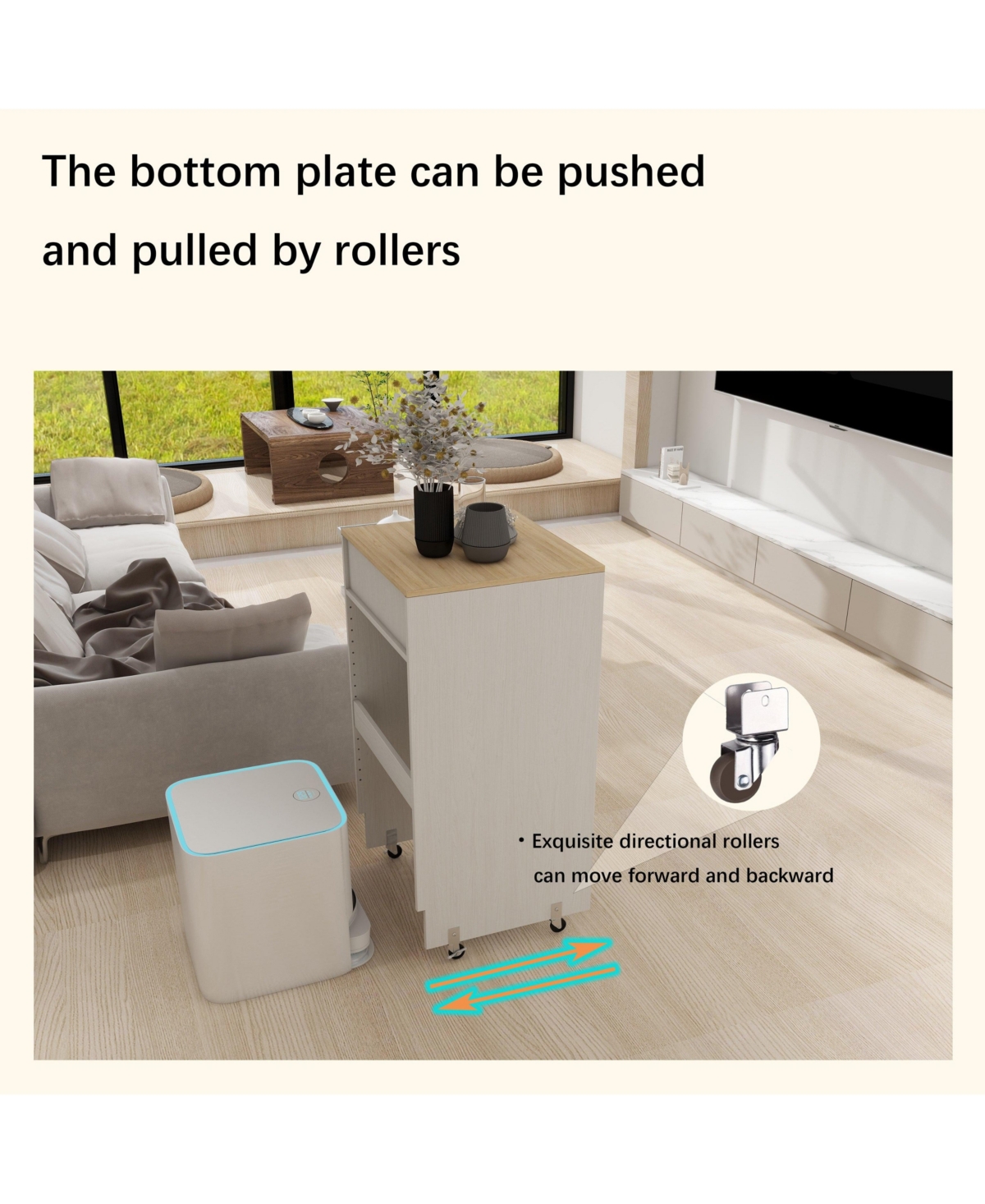 Casainc Robot Vacuum Stand Cabinet with Wheels, Storage Rack with Doors and Drawers, Side Table for Home or Office