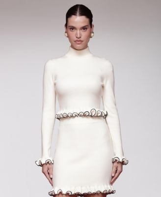 Women's Mock Neck Ruffle Sweater Top